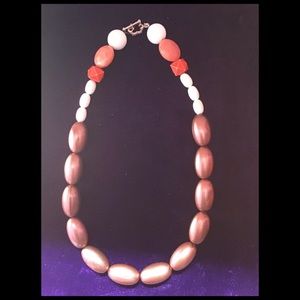 18” Handcrafted Chunky Copper, Pink and White Beaded Necklace